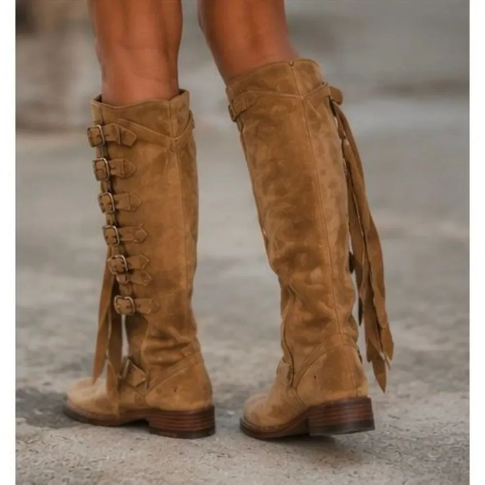 Frye Veronica Strap Tall 70592 Brandy Brown Suede Zipper Casual Boots Size 8.5